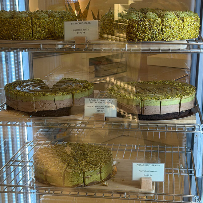 Pistachio cake slices at Pink Pistachio Brunch Budapest with layered textures and rich flavors