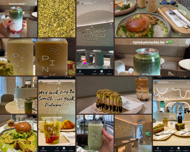 Pink Pistachio Brunch reviews showcasing brunch dishes, pistachio desserts and signature drinks in Budapest