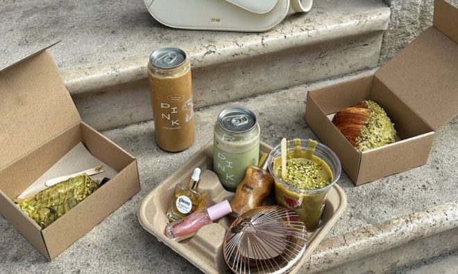 Pink Pistachio Brunch | Breakfast and fun To-go brunch set with pistachio pastries and canned drinks at Pink Pistachio Brunch, Budapest